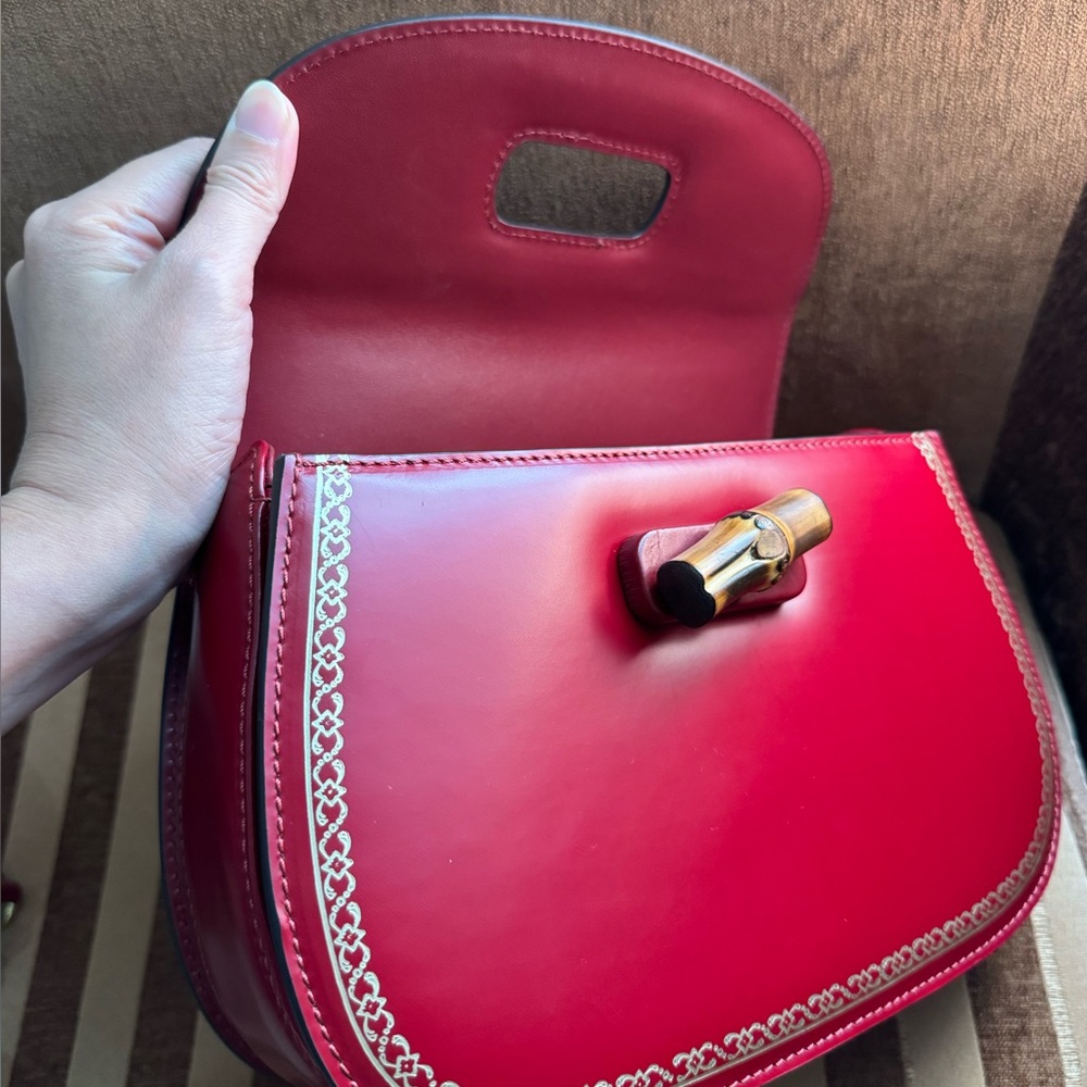 Gucci Bamboo Handle Red Box Leather Special Edition Handbag size M - Picture 8 of 16